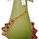 ION TAMAIAN Art Glass Hand Blown Green Vase Fused Glass Romania New