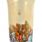 MURANO Art Glass Vase Clear Murrine Gold Dust Gambaro & Poggi Flared Italy New