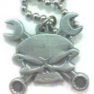 SKULL CROSS WRENCHES Mechanic Harley Biker Indian Car Pendant Necklace w/Chain