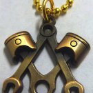 Masonic Wrench Piston Mechanic Harley Indian Antique GOLD Pendant Necklace