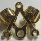 Masonic Wrench Piston Mechanic Harley Indian POLISHED GOLD Jacket Hat Lapel Pin