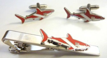SCUBA DIVER Flag Great Tank Tiger White Shark Suit Reef TIE BAR CUFFLINKS SET