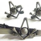 Golf PGA Clubs Ball Square Compass Masonic Freemason York Rite TIE BAR CUFFLINKS