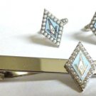Pearl Square and Compass Masonic Freemason Suit TIE BAR CUFFLINKS SET