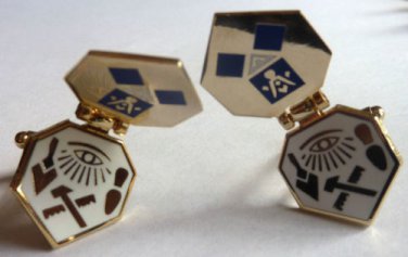 Masonic HINGE FLIP Trowel Slipper Gavel Tools Euclids Cufflinks Cuff Links Set