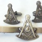 Past Master Square Compass Masonic Freemason Masonry Lodge TIE BAR CUFFLINKS SET