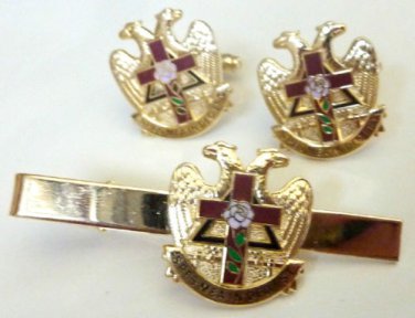Scottish Rite ROSE CROIX Masonic Freemason TIE BAR CLIP CUFFLINKS CUFF LINKS
