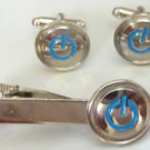 POWER ON OFF ICON galaxy note s4 ipad iphone Computer TIE BAR CUFFLINKS SET