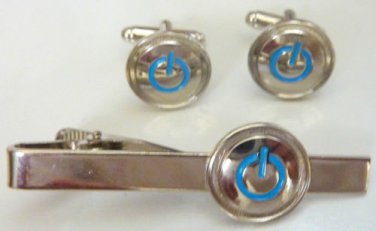 POWER ON OFF ICON galaxy note s4 ipad iphone Computer TIE BAR CUFFLINKS SET