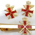 RED CROSS OF CONSTANTINE Order Knights Prince Masonic TIE BAR CUFFLINKS SET