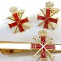 RED CROSS OF CONSTANTINE Order Knights Prince Masonic TIE BAR CUFFLINKS SET