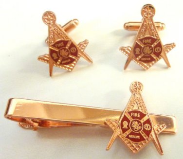 Fire Fighter Fireman Paramedic Rescue Masonic Freemason TIE BAR CUFFLINKS SET