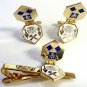 Masonic HINGE FLIP Trowel Slipper Gavel Tools Euclids TIE BAR CUFFLINKS SET