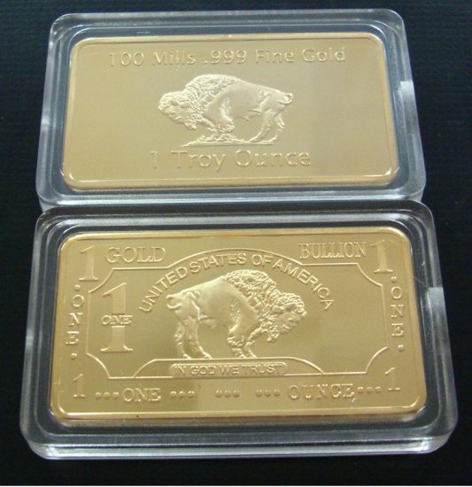 NEW 100 MILLS GOLD BUFFALO BAR 1 TROY OZ MINT COPY