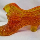 Vintage Fenton Orange Amberina Hobnail Glass Shoe w/Cat