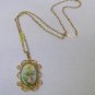 Vintage Porcelain Painted Rose Pendant Necklace