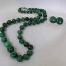 Vintage Malachite Stone Bead Necklace & Earrings