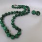 Vintage Malachite Stone Bead Necklace & Earrings