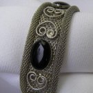 Vintage Baroque Black Glass Cabachon Latch Bracelet