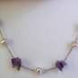 Sterling Silver Amethyst Glass & Stone Choker Necklace