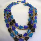 Vintage Germany 5 Row Black Blue Beaded Necklace Wowza!