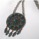 Vintage Large Baroque Faux Turquoise Pendant Necklace