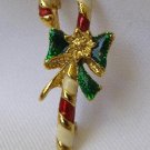 Vintage Christmas Enameled Candy Cane Brooch