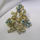 Vintage Blue Aurora Borealis Rhinestone Brooch