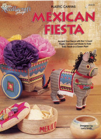 Mexican Fiesta Plastic Canvas Donkey Cart Planter or Caddy Pattern Book ...