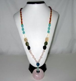 Bohemian Style Natural gemstone (Pink) Pendant Necklace