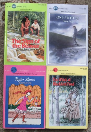 4 vintage Newbery books Roller Skates, The Sign of the Beaver, One Eyed Cat