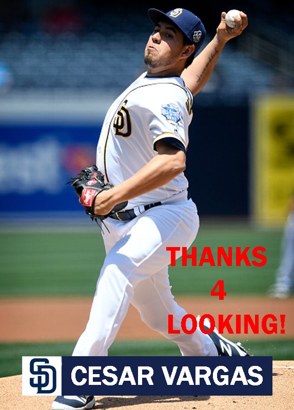 CESAR VARGAS 2016 SAN DIEGO PADRES BASEBALL CARD