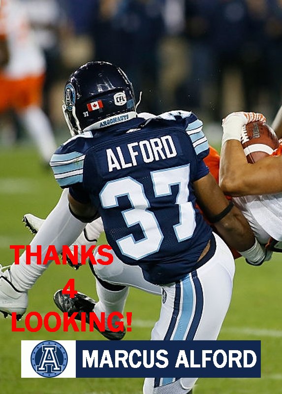 MARCUS ALFORD 2016 TORONTO ARGONAUTS CFL FOOTBALL CARD