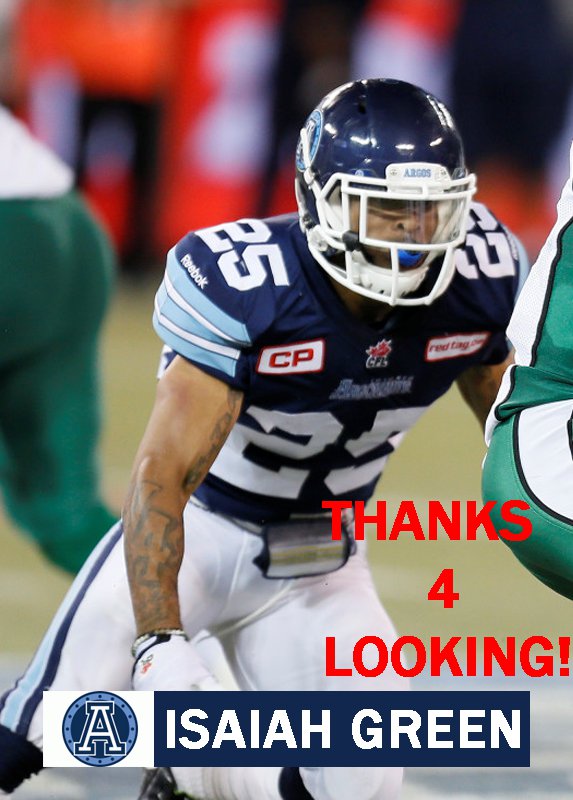 ISAIAH GREEN 2016 TORONTO ARGONAUTS CFL FOOTBALL CARD