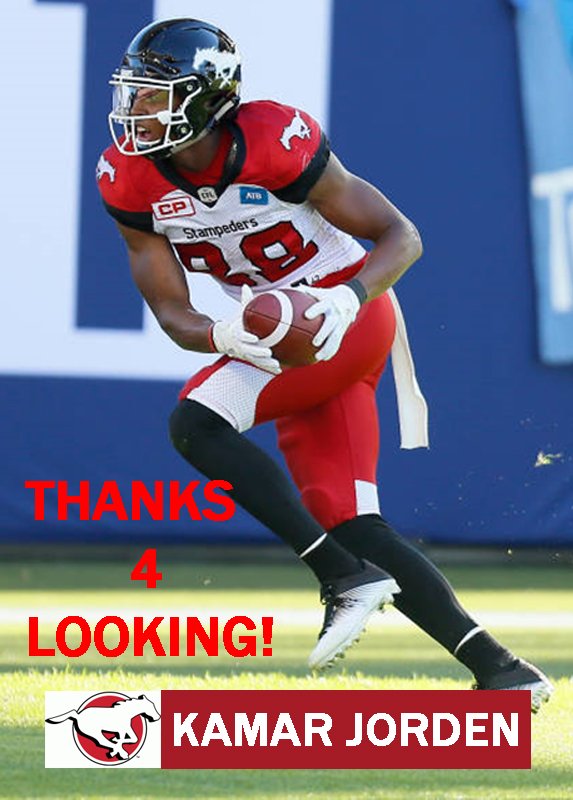 KAMAR JORDEN 2016 CALGARY STAMPEDERS FOOTBALL CARD
