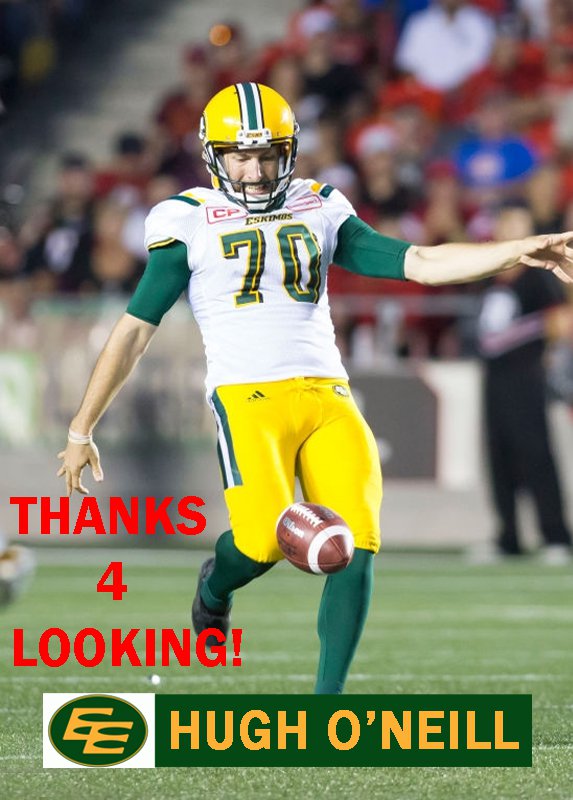 HUGH O’NEILL 2017 EDMONTON ESKIMOS CFL FOOTBALL CARD