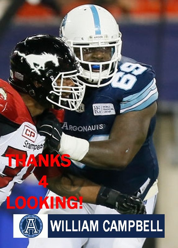 WILLIAM CAMPBELL 2018 TORONTO ARGONAUTS CFL FOOTBALL CARD
