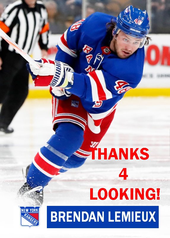 BRENDAN LEMIEUX 201819 NEW YORK RANGERS HOCKEY CARD
