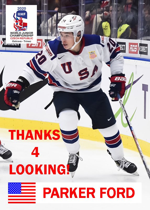 PARKER FORD 2020 USA WORLD JUNIOR CHAMPIONSHIPS HOCKEY CARD