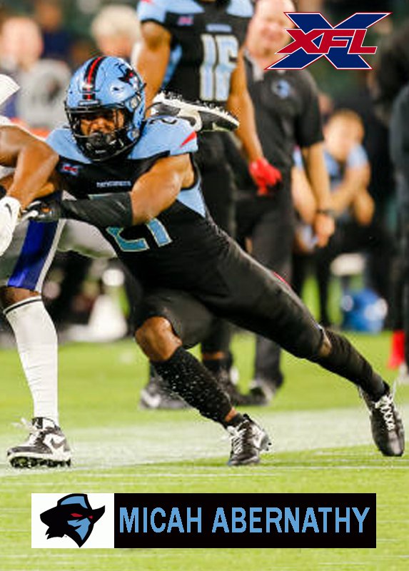 MICAH ABERNATHY 2020 DALLAS RENEGADES XFL FOOTBALL CARD