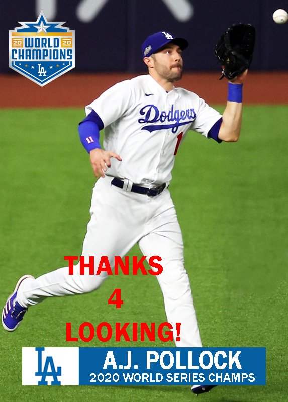 A.J. POLLOCK 2020 LOS ANGELES DODGERS WORLD SERIES BASEBALL CARD