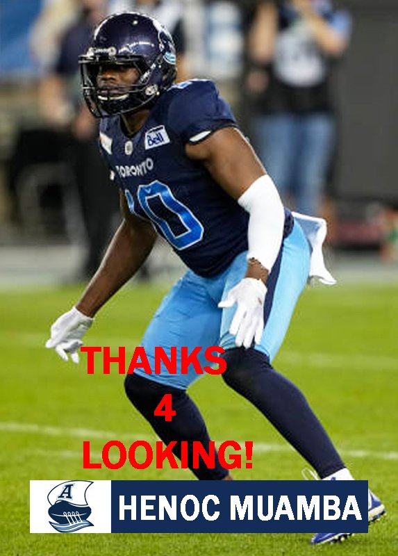 HENOC MUAMBA 2021 TORONTO ARGONAUTS CFL FOOTBALL CARD