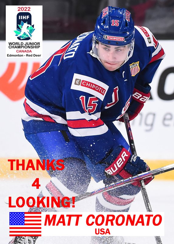 MATT CORONATO 2022 USA WORLD JUNIOR CHAMPIONSHIPS HOCKEY CARD