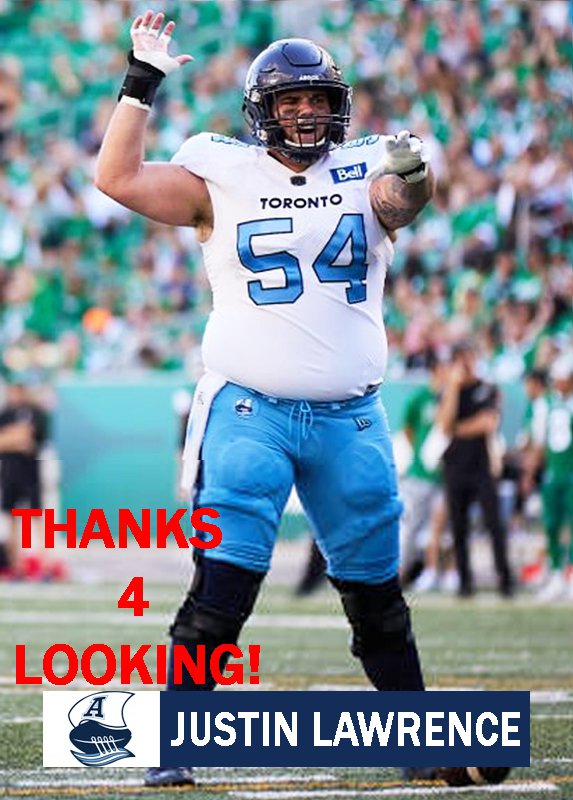 JUSTIN LAWRENCE 2022 TORONTO ARGONAUTS CFL FOOTBALL CARD