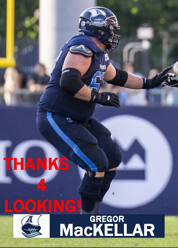 GREGOR MacKELLAR 2022 TORONTO ARGONAUTS CFL FOOTBALL CARD