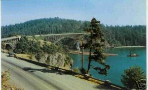 CANOE AND DECEPTION PASS BRIDGES WASHINGTON COLOR RPPC
