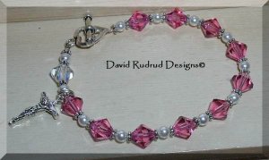 Beaded Gift Rosary Bracelet Sterling Swarovski Crystal Pearl