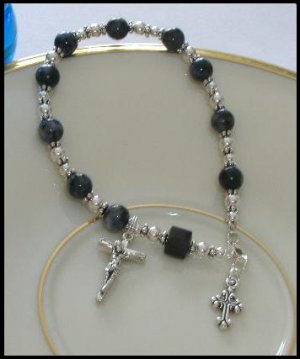 Denim Lapis Sterling Silver Crystal Rosary Bracelet - rosaries
