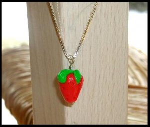 SALE! Sterling Silver STRAWBERRY Charm Necklace 16 Inches