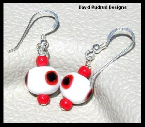 SPECIAL! Free S/H Colorful Red White Black Dot Lampwork Drop Earrings Sterling Silver